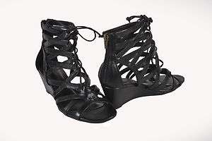 Offing! Classified Low Wedge Gladiator Strappy Ankle Sandal Black 