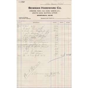  1915 Bowman Hardware Co. Skowhegan Maine Bill Head 