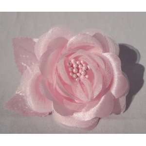  Light Pink Rose with Leaves Hair Flower Clip Everything 