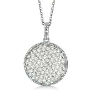  Diamond Disc Shaped Pendant Necklace Milgrain 14k White 