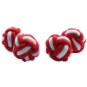  Red & White Silk Knot Cufflinks: Jewelry