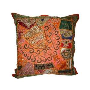   Orange Saffron Moti Bead Handmade Floor Pillows 24