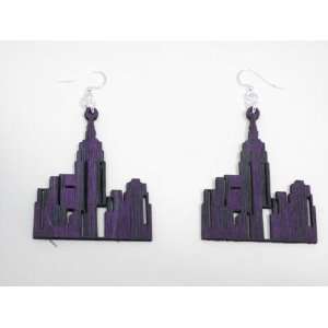  Purple City Scape Wooden Earrings: GTJ: Jewelry