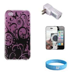  Purple Swirl Snap on Carrying Case for iPhone 4 + USB Wall 