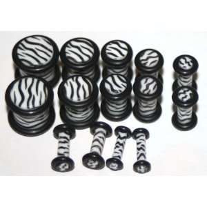   Black White Zebra Acrylic Plugs 00g 0g 2g 4g 6g 8g 10g Gauges: Jewelry