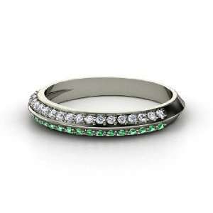  Full Frontal Pave Ring, 18K White Gold Ring with Emerald 