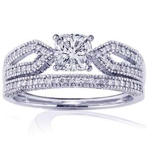  1.40 Ct Cushion Cut Diamond Engagement Wedding Rings Pave 