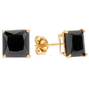   Square Black Cubic Zirconia 14k Yellow Gold Stud Earrings: Jewelry