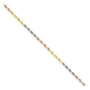  14k Gold Tri Color 1.5mm D/C Rope Chain 16 Inches: Jewelry