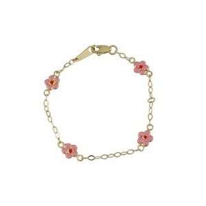  18KT Yellow Gold Pink Flower Bracelet 6: Jewelry