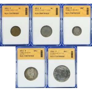  1911 P Mint 5 Coin Year Set   SGS Certified Authentic 