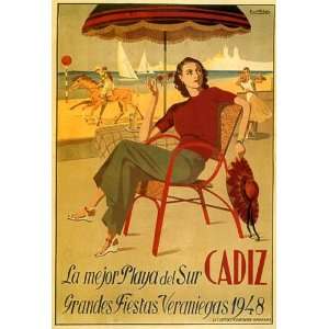 1948 CADIZ GIRL BEACH FASHION SAILBOAT HORSE TRAVEL TOURISM SPAIN 