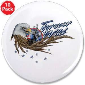  3.5 Button (10 Pack) Forever Wild Eagle Motorcycle and US 