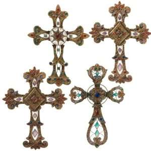  Jeweled Wall Cross Tin and Resin (Set of 4) Assorted