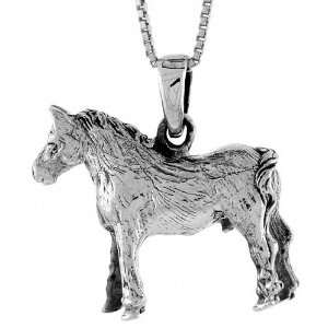 925 Sterling Silver Solid 3 Dimensional Horse Pendant (w/ 18 Silver 