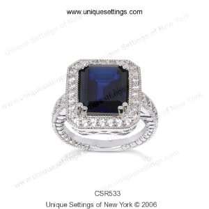  3.35 Ct Diamond Sapphire Ring Engagement Emerald Cut Pave 