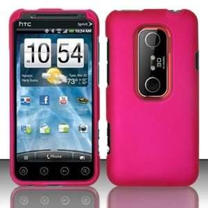 ROSE PINK Hard Rubber Feel Plastic Case for HTC Evo 3D (Sprint) + Car 