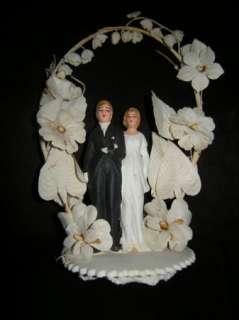 Antique bisque wedding topper bride groom cake topper Flapper style 