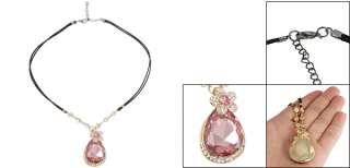 Floral Teardrop Plastic Pink Crystal Pendant Necklace  