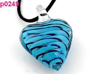blue heart lampwork glass bead pendant necklace p0249  