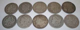 10 Old U.S. coins Morgan silver dollars 1878   1921 cull ish $10.00 