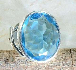 BLUE TOPAZ SILVER RING SIZE 7 1/4; S7424  