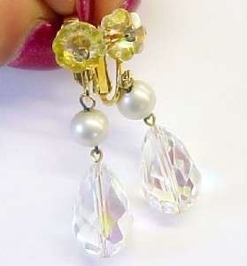 Vintage Austrian Crystal & Pearl Necklace & Earring Set  