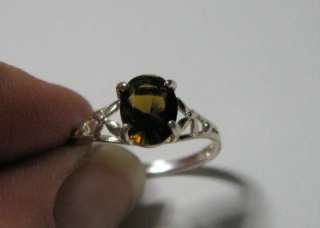 STERLING SILVER RING AMBER BROWN SMOKEY QUARTZ COLOR OVAL STONE CUT 