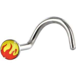   Surgical Steel Yellow and Red Burning Flames Logo Nose Ring: Jewelry