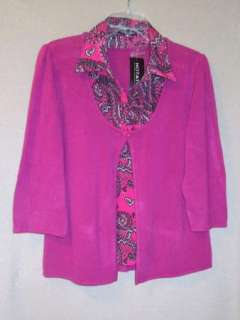 Womens Notations Pink 3/4 Sleeves Cardigan Sweater Size L NWT  