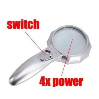 75mm Reading Hand held 4X Magnifier with 6 LED Light Magnify 