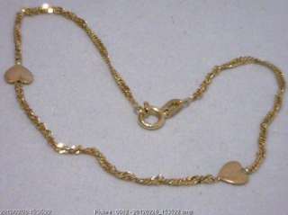 14K YELLOW GOLD 7 WRIST OR ANKLE BRACELET WITH HEARTS  