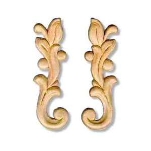 Oak Wood Applique   Plumes   Curved Stems   Right & Left 5 