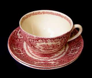 ANTIQUE ENGLISH RED TRANSFERWARE BAKER & CO. ORIENTAL PATTERN CUP & 2 
