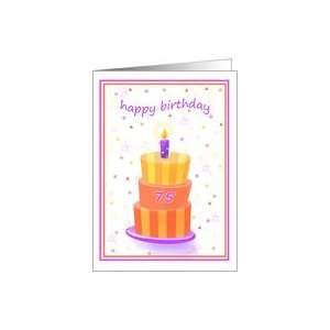  75 Years Old Happy Birthday Stacked Cake Lit Candle Card 