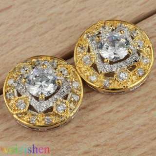 16*16mm 18k Gold Filled White Topaz Gemstones Jewelry Studs Earrings 
