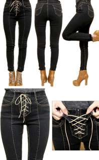   high waisted CORSET front skinny jeans BLACK 25 26 27 28 29 UK 6 8 10