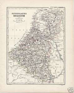 1877 Antique Johnston Map of Netherlands Belgium & Lux.  