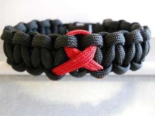 PARACORD BRACELET ~AIDS AWARENESS & SUPPORT~ ((RED RIBBON))  
