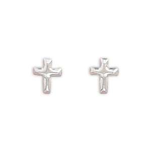    Sterling Silver Earrings Posts Studs Small Polished Cross Jewelry