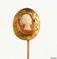   CAMEO   10k Yellow Gold Carved Shell stickpin Antique 1800s  