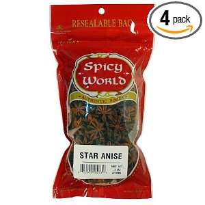 Spicy World Star Anise Whole, 7 Ounce Pouches (Pack of 4)  