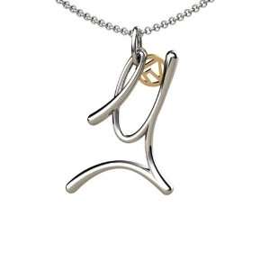   14K Gold Script Initial Y Pendant with chain Franco Vincente Jewelry