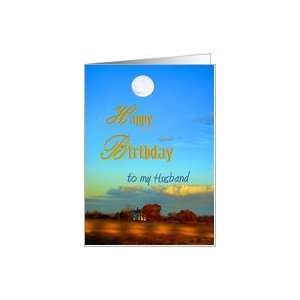   Sky With Full Moon at Sunset, House in Autumn Card Health & Personal