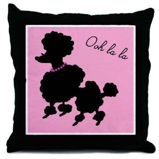 Pink and Black French Poodle in Paris Throw Pillow