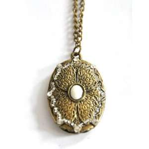 Vintage bronze tone cameo long necklace pendant charm locket UK seller 