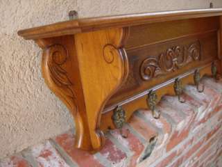 Antique French Carved Oak Wall Shelf Coat Plate Hat Rack Bookshelf 