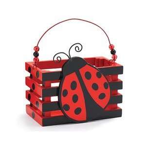  Ladybug Wood Crate With Red and Black Beaded Handle: Home 