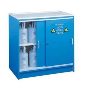 Justrite Blue Wood Storage Cabinet   holds 36   2.5L bottles   24140