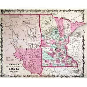 Johnson 1860 Antique Map of Minnesota and Dakota Office 